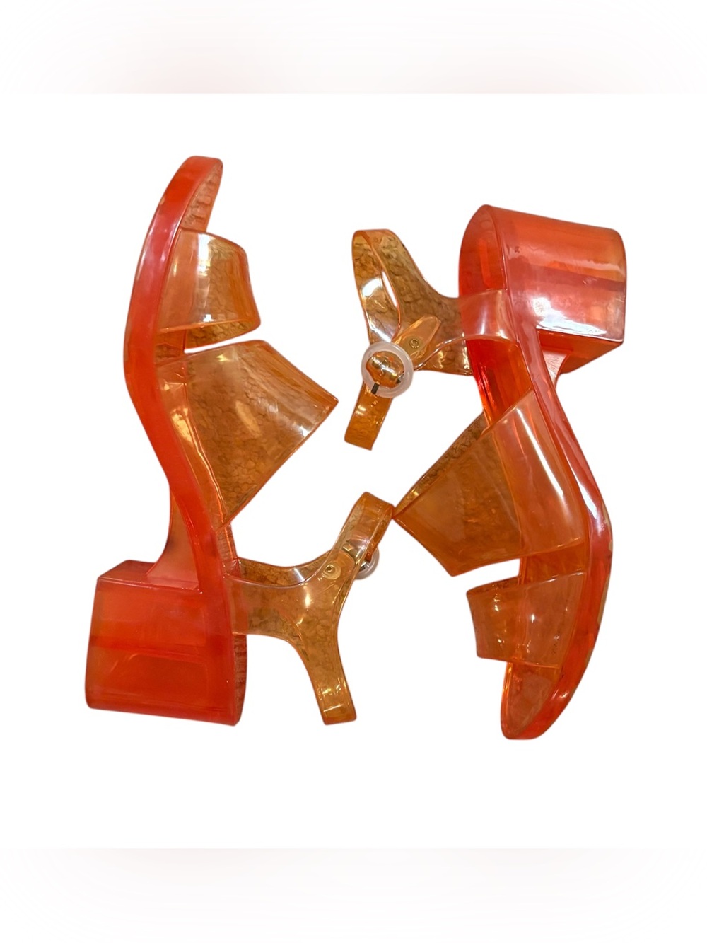 American Apparel Amber Orange Classic Jelly Clear Block Heel Sandal Strap Sz 6 - Picture 5 of 10